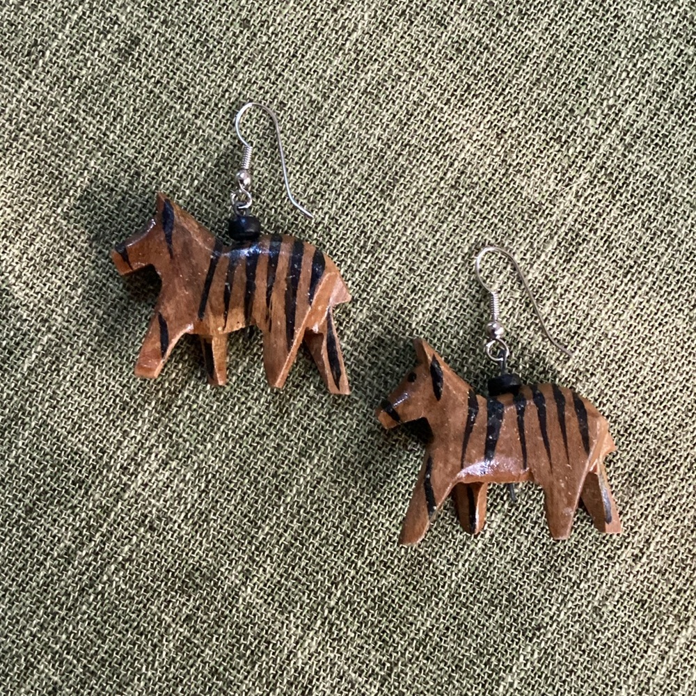 Handmade Vintage Zebra Wood Fishhook earrings